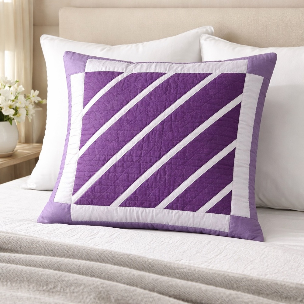 Euro Sham Silk Purple With White Design NEW